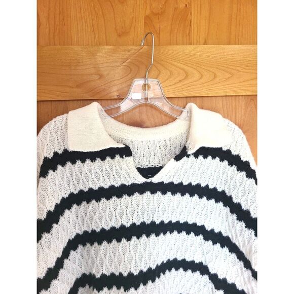 Handmade Hand Knit Sailor Breton Stripe Pullover Sweater Collar XL Closet Staple - Picture 3 of 6